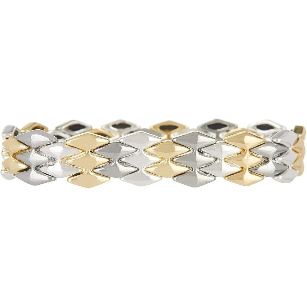 Women's Tri Tone Lobster Claw Metal Base Stretch Bracelet